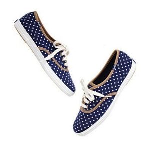 KEDS Navy & White Polka Dot Lace-Up Sneakers